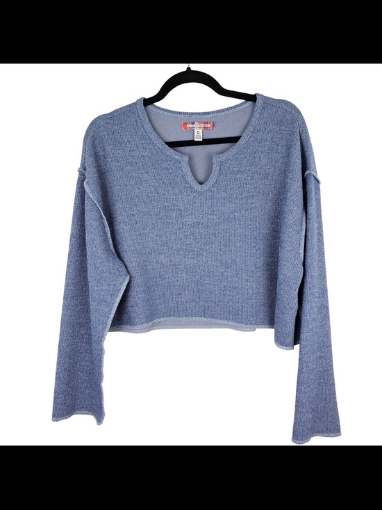 Urban Outfitters Sweaters - Urban Outfitters UO Blue Ribbed V Notch Cropped Long Sleeve Sweater Women M GUC